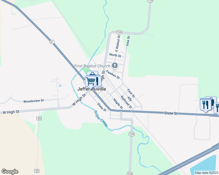 map of restaurants, bars, coffee shops, grocery stores, and more near 7 East Walnut Street in Jeffersonville