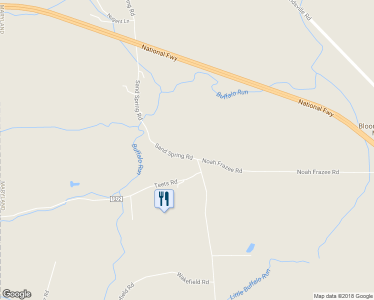 map of restaurants, bars, coffee shops, grocery stores, and more near 64 Sand Spring Road in Friendsville