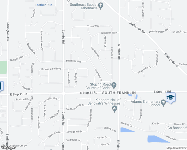 map of restaurants, bars, coffee shops, grocery stores, and more near 7818 Inverness Court in Indianapolis