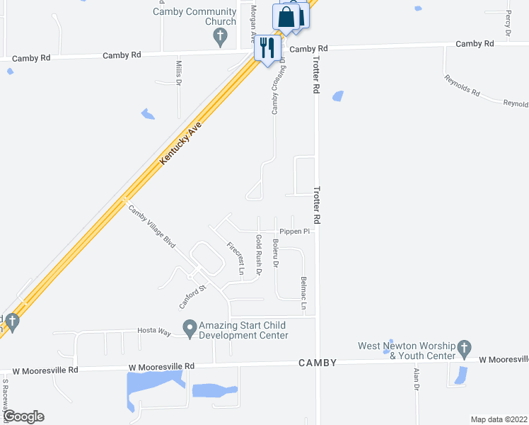 map of restaurants, bars, coffee shops, grocery stores, and more near 7509 Gold Rush Drive in Indianapolis