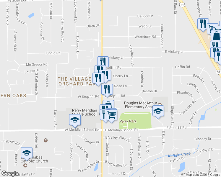 map of restaurants, bars, coffee shops, grocery stores, and more near 107 Rose Lane in Indianapolis