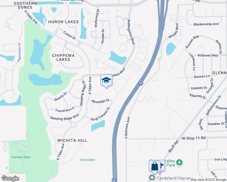 map of restaurants, bars, coffee shops, grocery stores, and more near 7644 Firewalker Lane in Indianapolis