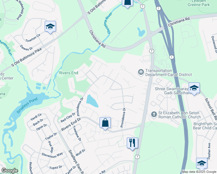 map of restaurants, bars, coffee shops, grocery stores, and more near 309 South Red Lion Terrace in Bear
