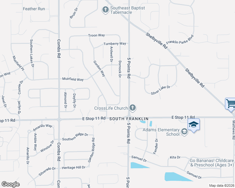 map of restaurants, bars, coffee shops, grocery stores, and more near 7832 Gordon Way in Indianapolis