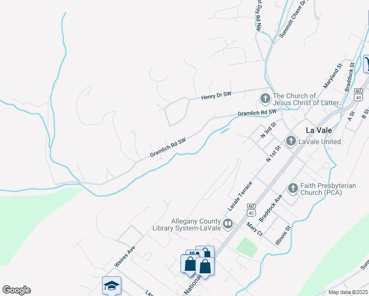 map of restaurants, bars, coffee shops, grocery stores, and more near 12602 Gramlich Road Southwest in La Vale
