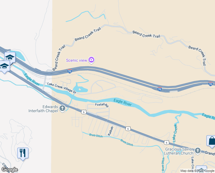 map of restaurants, bars, coffee shops, grocery stores, and more near 4923 Lake Creek Village Drive in Edwards