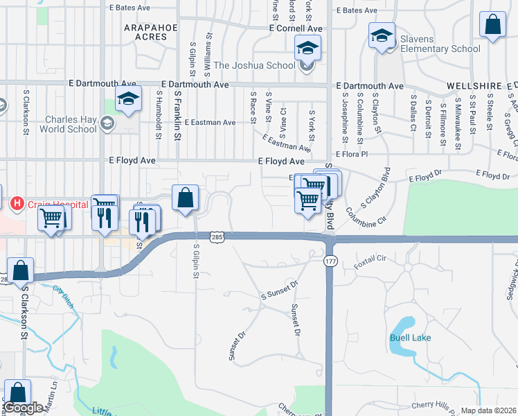 map of restaurants, bars, coffee shops, grocery stores, and more near 3471 South Race Street in Englewood