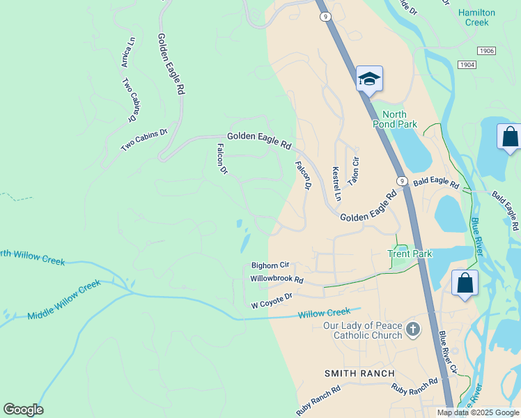 map of restaurants, bars, coffee shops, grocery stores, and more near 1690 Falcon Circle in Silverthorne