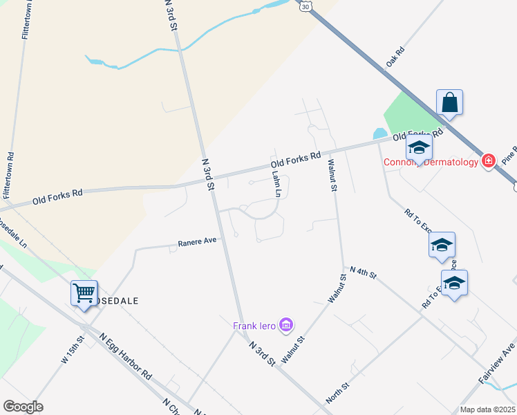 map of restaurants, bars, coffee shops, grocery stores, and more near 34 Lahn Lane in Hammonton