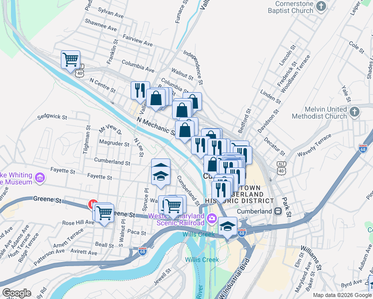 map of restaurants, bars, coffee shops, grocery stores, and more near in Cumberland