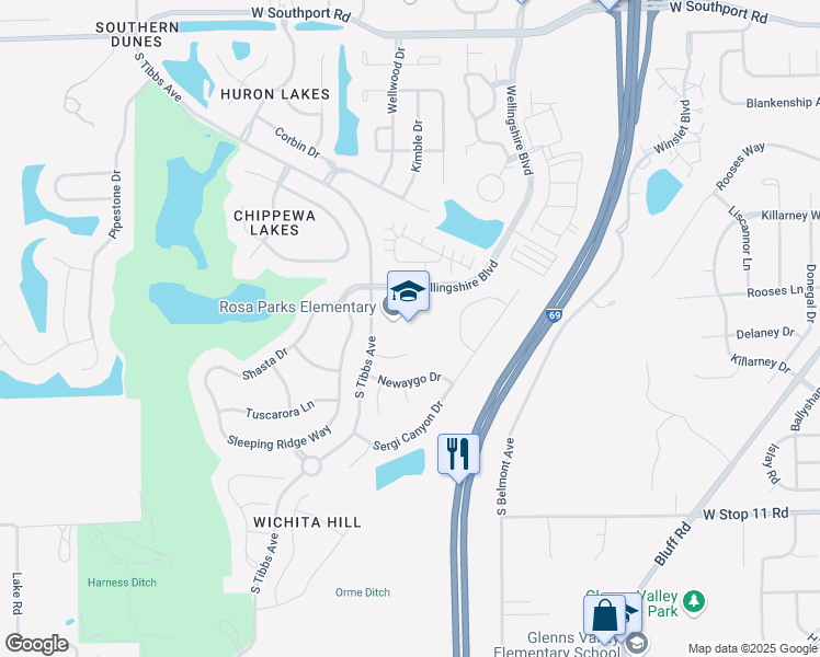 map of restaurants, bars, coffee shops, grocery stores, and more near 7525 Wellingshire Boulevard in Indianapolis