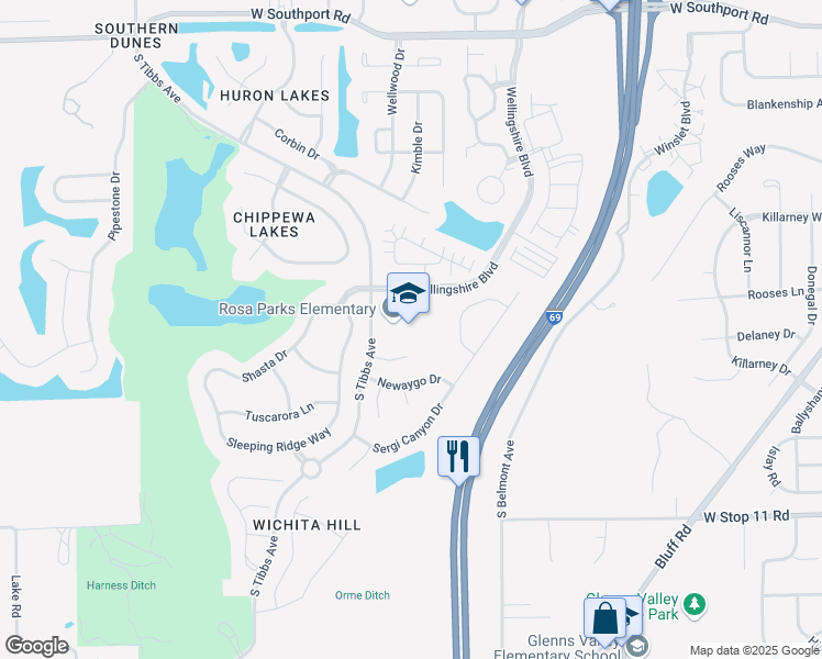 map of restaurants, bars, coffee shops, grocery stores, and more near 7525 Wellingshire Boulevard in Indianapolis
