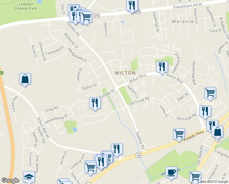 map of restaurants, bars, coffee shops, grocery stores, and more near 1 Alicea Court in New Castle