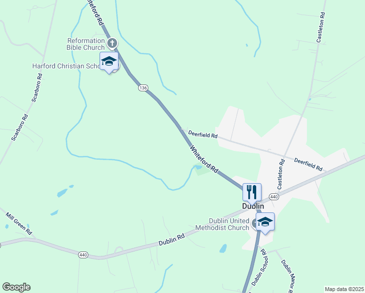 map of restaurants, bars, coffee shops, grocery stores, and more near 1636 Whiteford Road in Darlington