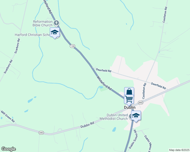 map of restaurants, bars, coffee shops, grocery stores, and more near 1636 Whiteford Road in Darlington