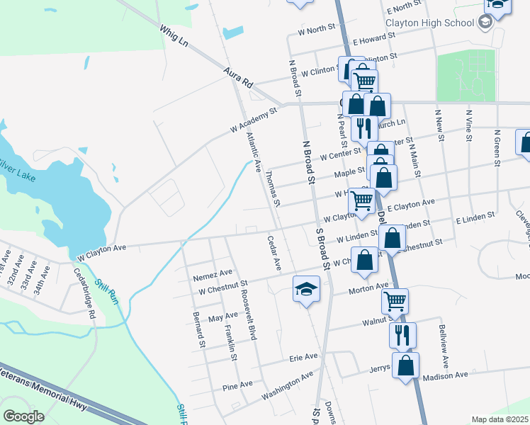map of restaurants, bars, coffee shops, grocery stores, and more near 116 Atlantic Avenue in Clayton