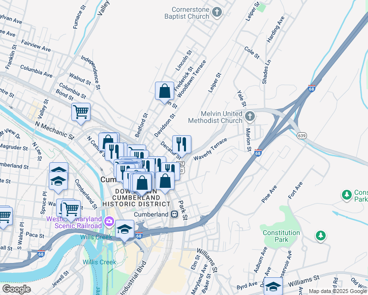 map of restaurants, bars, coffee shops, grocery stores, and more near 117 Bellevue Street in Cumberland