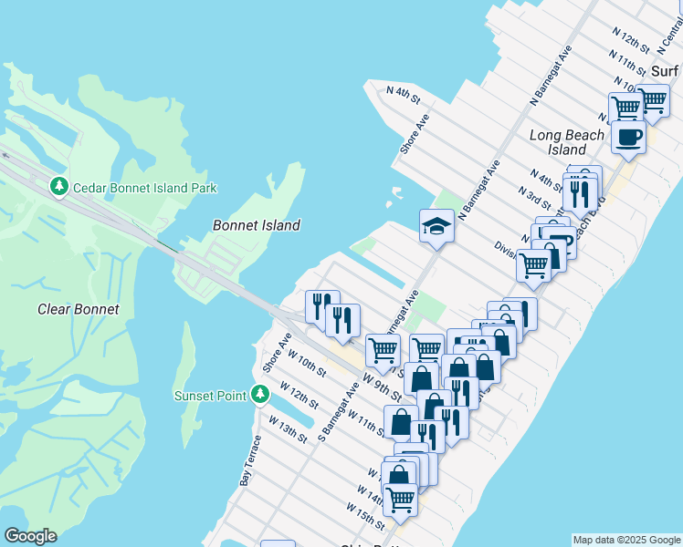 map of restaurants, bars, coffee shops, grocery stores, and more near in Ship Bottom