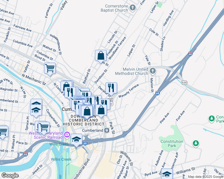 map of restaurants, bars, coffee shops, grocery stores, and more near 117 Bellevue Street in Cumberland