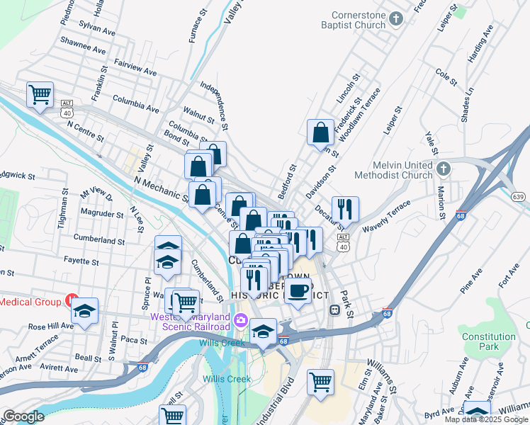 map of restaurants, bars, coffee shops, grocery stores, and more near 153 Polk Street in Cumberland