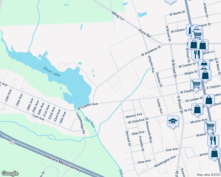 map of restaurants, bars, coffee shops, grocery stores, and more near 101 Still Run in Clayton