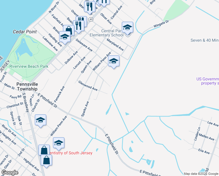 map of restaurants, bars, coffee shops, grocery stores, and more near 85 Union Street in Pennsville Township