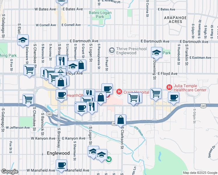 map of restaurants, bars, coffee shops, grocery stores, and more near in 