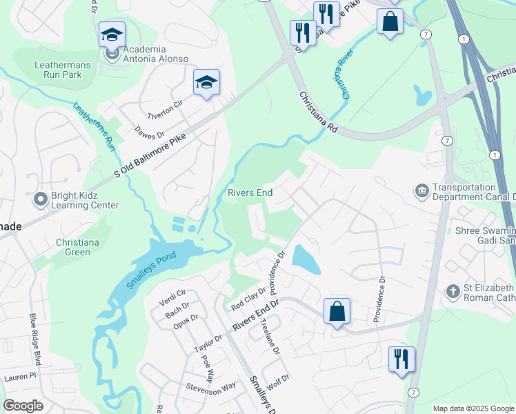 map of restaurants, bars, coffee shops, grocery stores, and more near 701 Millcreek Court in Bear