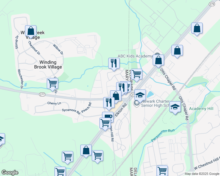 map of restaurants, bars, coffee shops, grocery stores, and more near 8 Buttonbush Court in Elkton