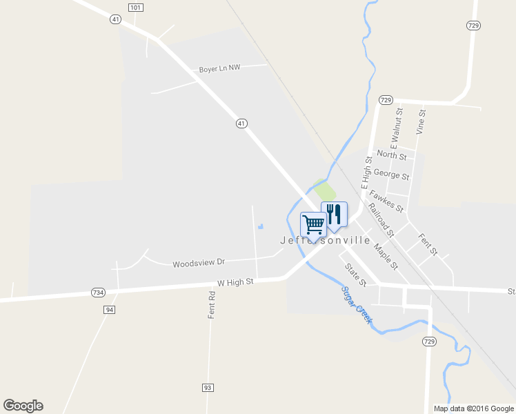 map of restaurants, bars, coffee shops, grocery stores, and more near 60 Colonial Drive in Jeffersonville