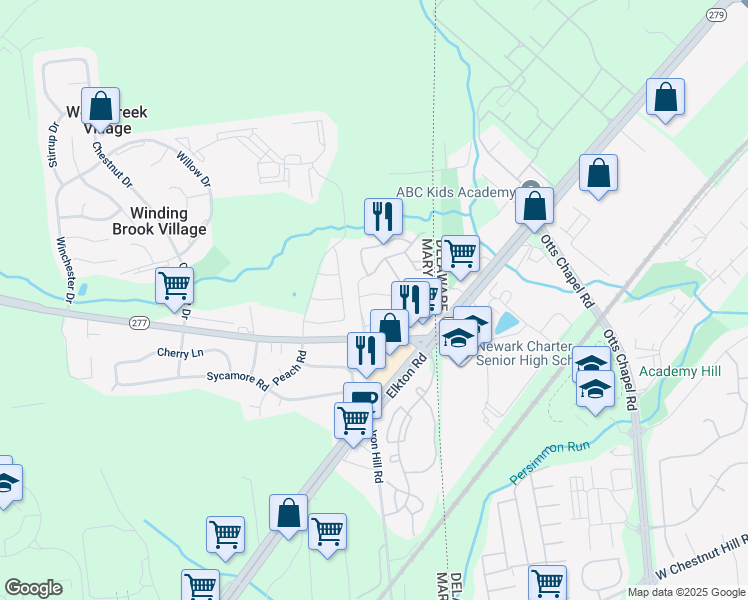 map of restaurants, bars, coffee shops, grocery stores, and more near 8 Buttonbush Court in Elkton