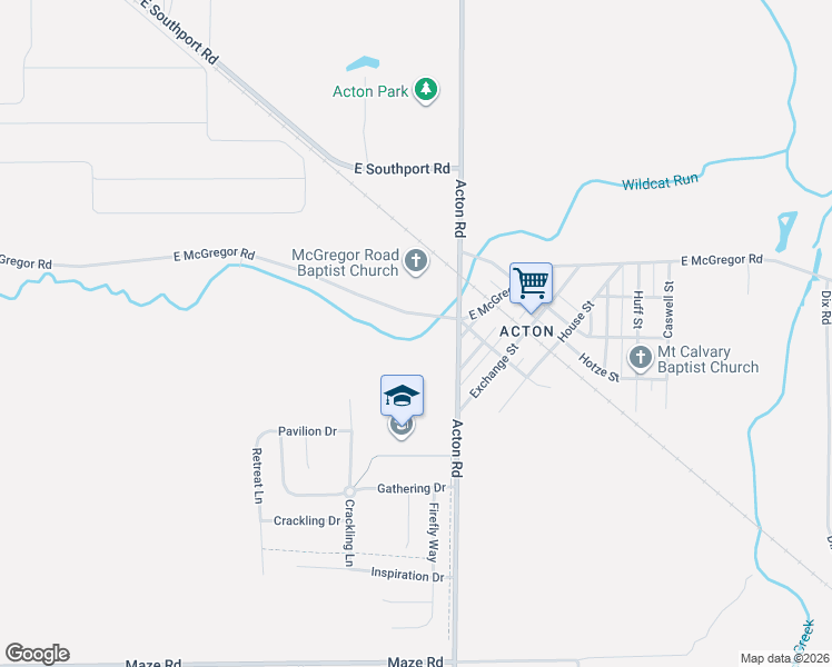 map of restaurants, bars, coffee shops, grocery stores, and more near 10909 South McGregor Road in Indianapolis