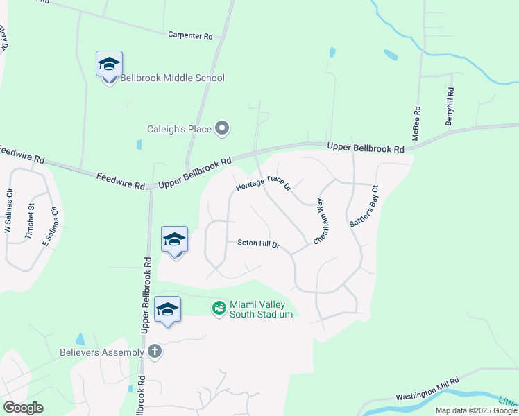 map of restaurants, bars, coffee shops, grocery stores, and more near 1280 Pewter Court in Bellbrook