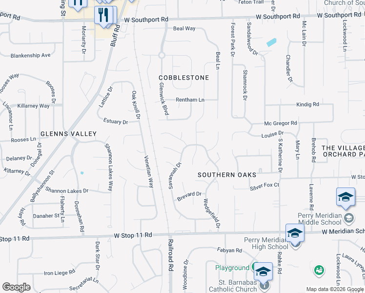 map of restaurants, bars, coffee shops, grocery stores, and more near 7604 Savannah Drive in Indianapolis
