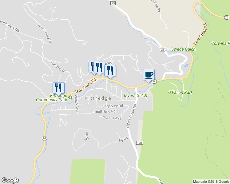 map of restaurants, bars, coffee shops, grocery stores, and more near 3419 Avenue D in Kittredge