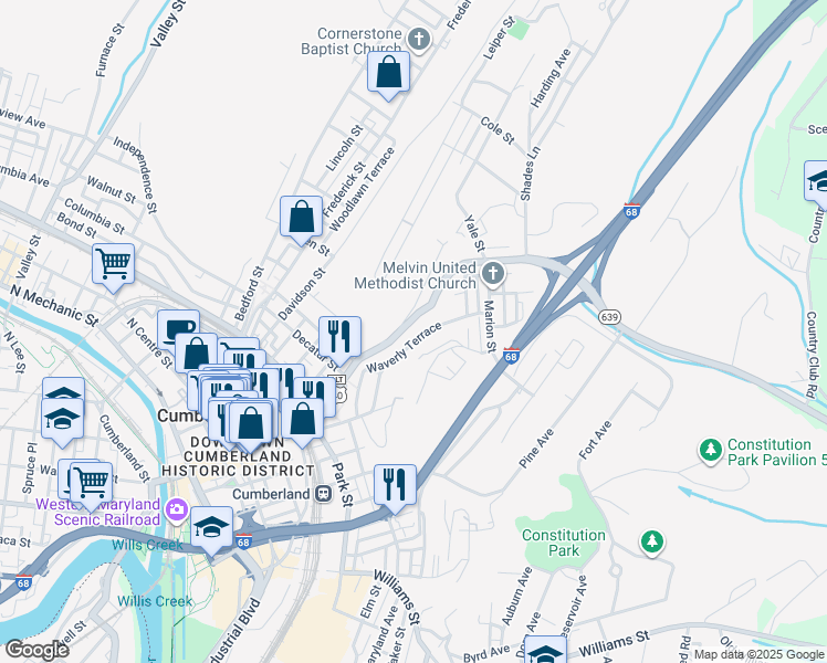 map of restaurants, bars, coffee shops, grocery stores, and more near 99 Sunrise Cir in Cumberland