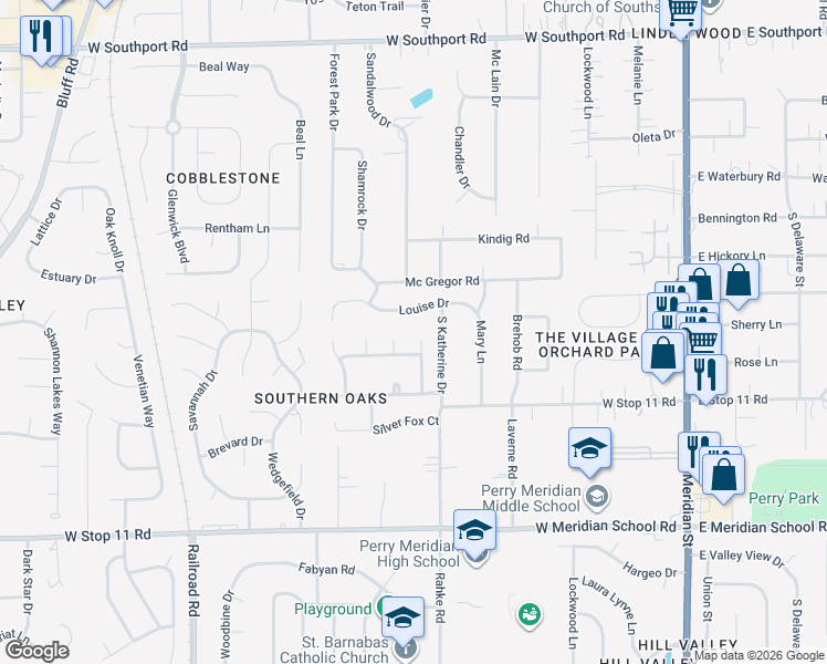 map of restaurants, bars, coffee shops, grocery stores, and more near 7608 Lake Vista Lane in Indianapolis