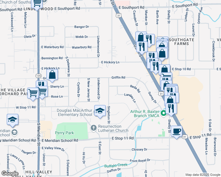map of restaurants, bars, coffee shops, grocery stores, and more near 7613 Singleton Street in Indianapolis