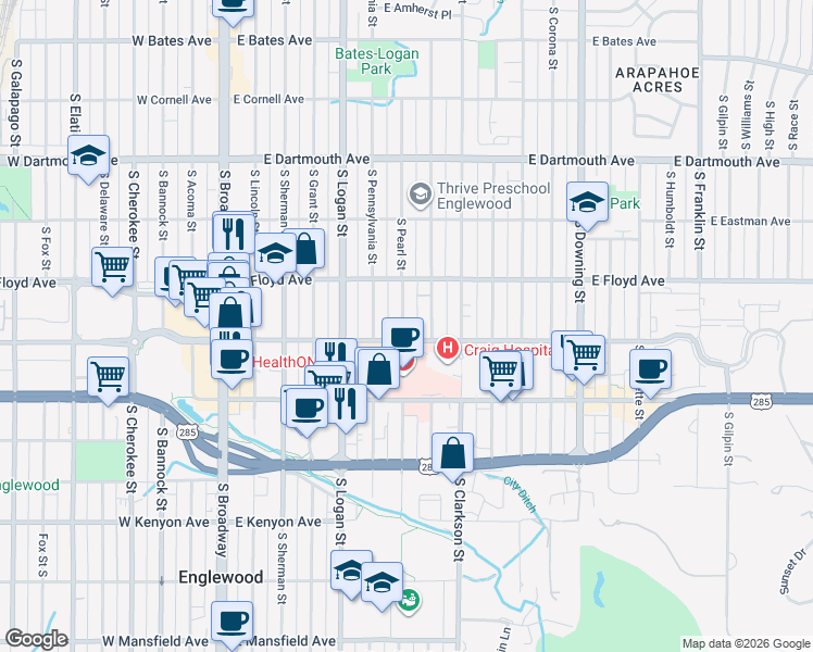 map of restaurants, bars, coffee shops, grocery stores, and more near in 
