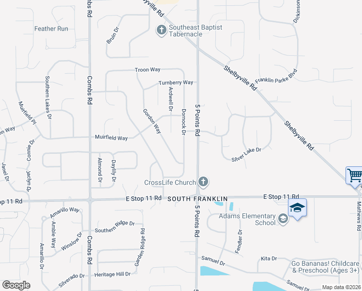 map of restaurants, bars, coffee shops, grocery stores, and more near 7726 Dornock Drive in Indianapolis