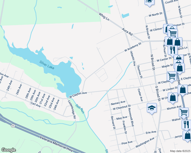 map of restaurants, bars, coffee shops, grocery stores, and more near 101 Still Run in Clayton