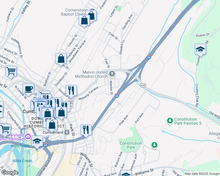 map of restaurants, bars, coffee shops, grocery stores, and more near 52 Marion Street in Cumberland