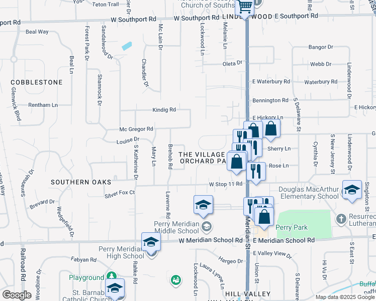 map of restaurants, bars, coffee shops, grocery stores, and more near 7610 Huddleston Drive West in Indianapolis
