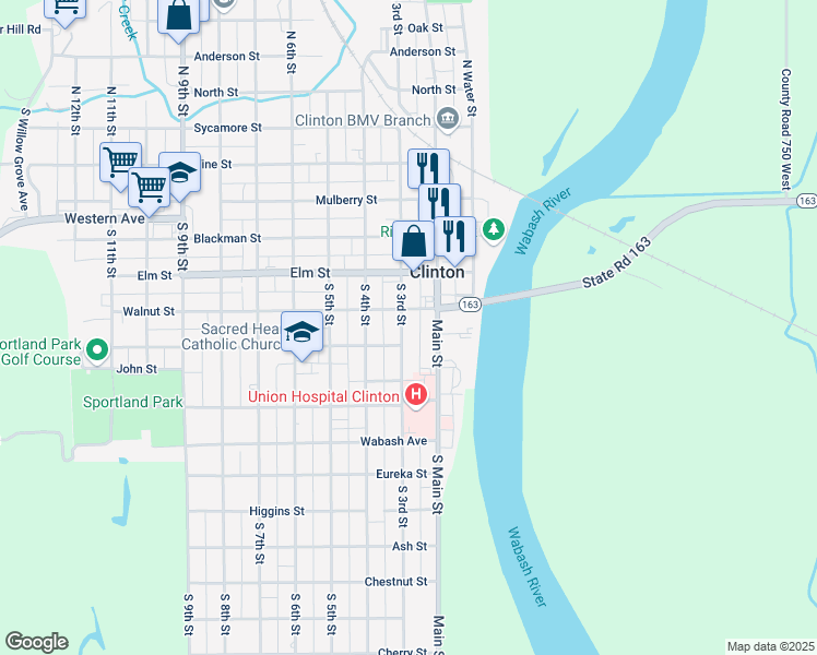 map of restaurants, bars, coffee shops, grocery stores, and more near 536 South 3rd Street in Clinton