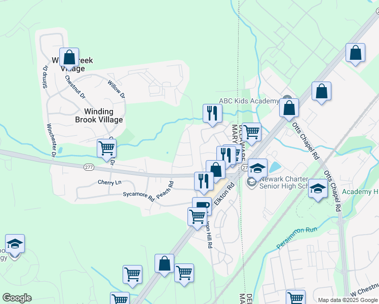 map of restaurants, bars, coffee shops, grocery stores, and more near 18 Marsh Lane in Elkton