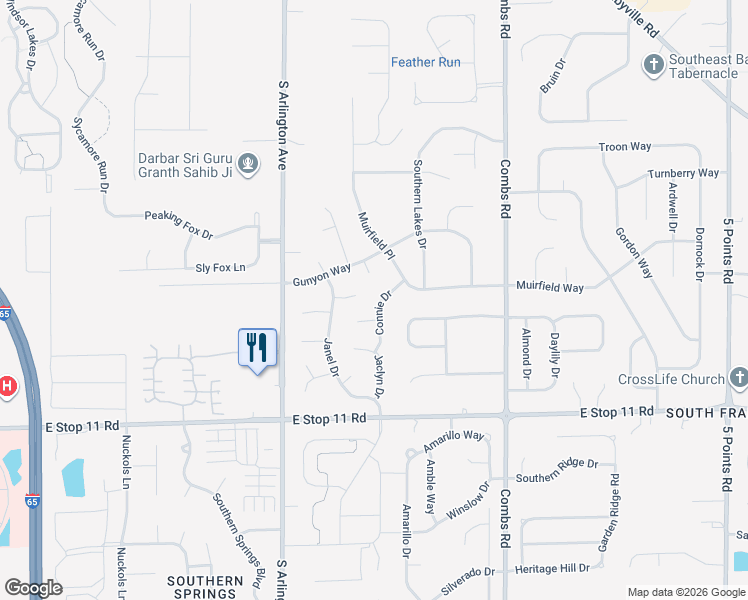 map of restaurants, bars, coffee shops, grocery stores, and more near 7756 Connie Drive in Indianapolis