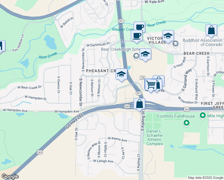 map of restaurants, bars, coffee shops, grocery stores, and more near 10321 West Girton Drive in Lakewood