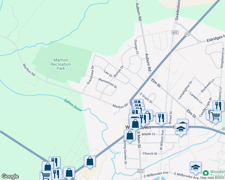 map of restaurants, bars, coffee shops, grocery stores, and more near 30 Wynnwood Street in Woodstown