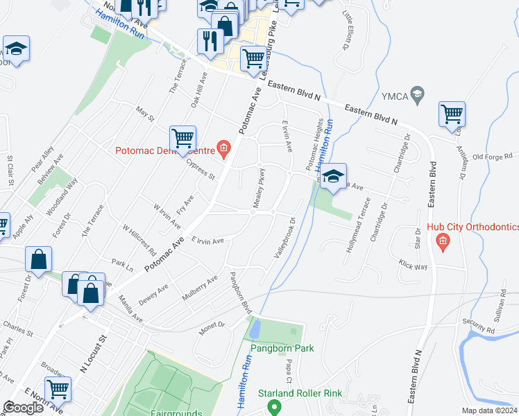map of restaurants, bars, coffee shops, grocery stores, and more near 200 Mealey Parkway in Hagerstown