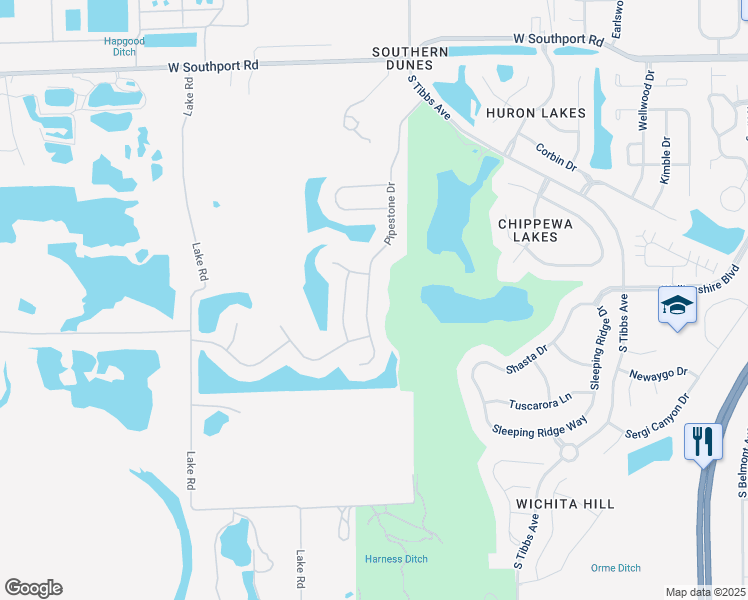map of restaurants, bars, coffee shops, grocery stores, and more near 7517 Pipestone Drive in Indianapolis